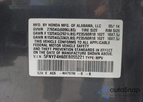 2014 Honda Pilot Ex-L из США, поврежденный, VIN 5FNYF4H60EB055221